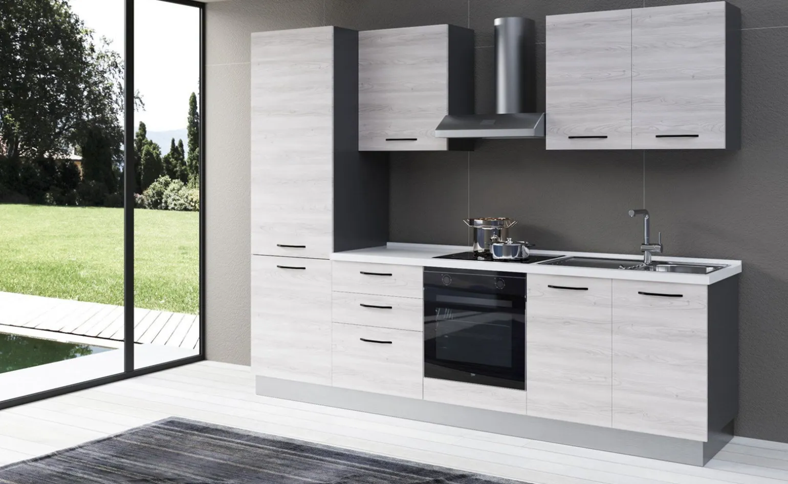 Gilda 2.0 cucina 270 cm colore frassino ghiaccio