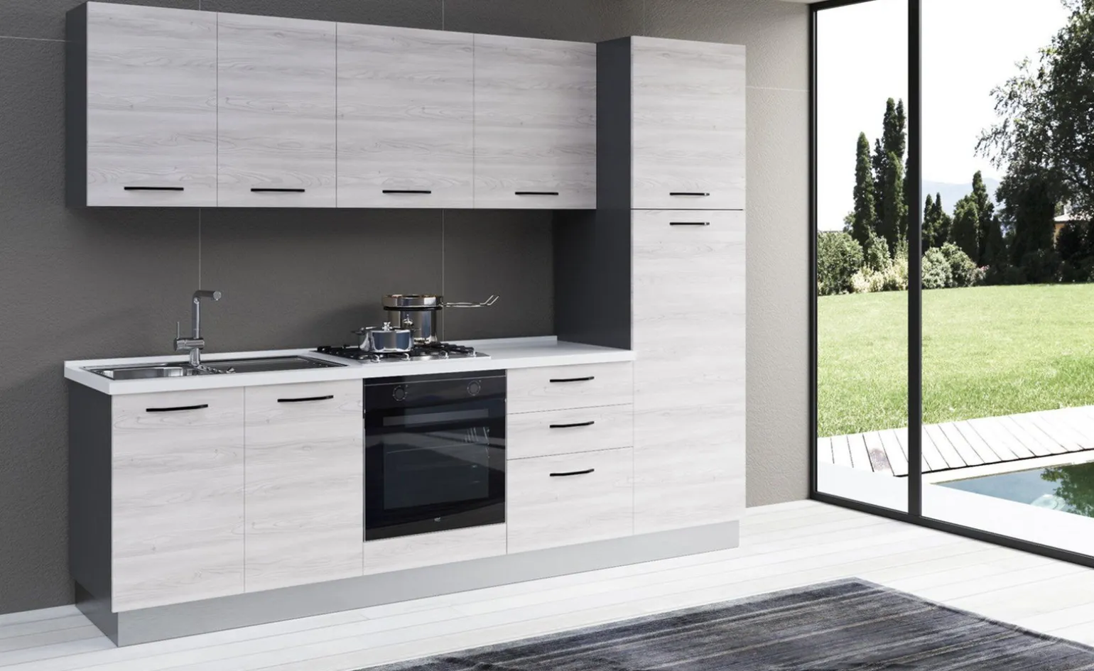 Gilda cucina 270 cm colore frassino ghiaccio