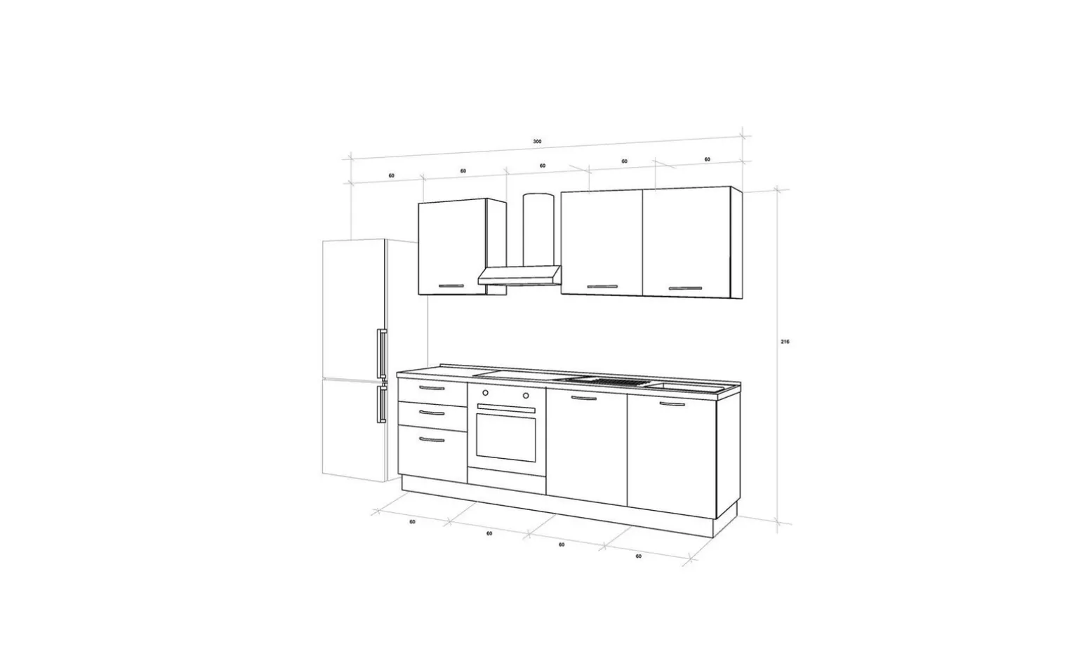 Gilda 2.0 cucina 300 cm colore frassino ghiaccio e light grey