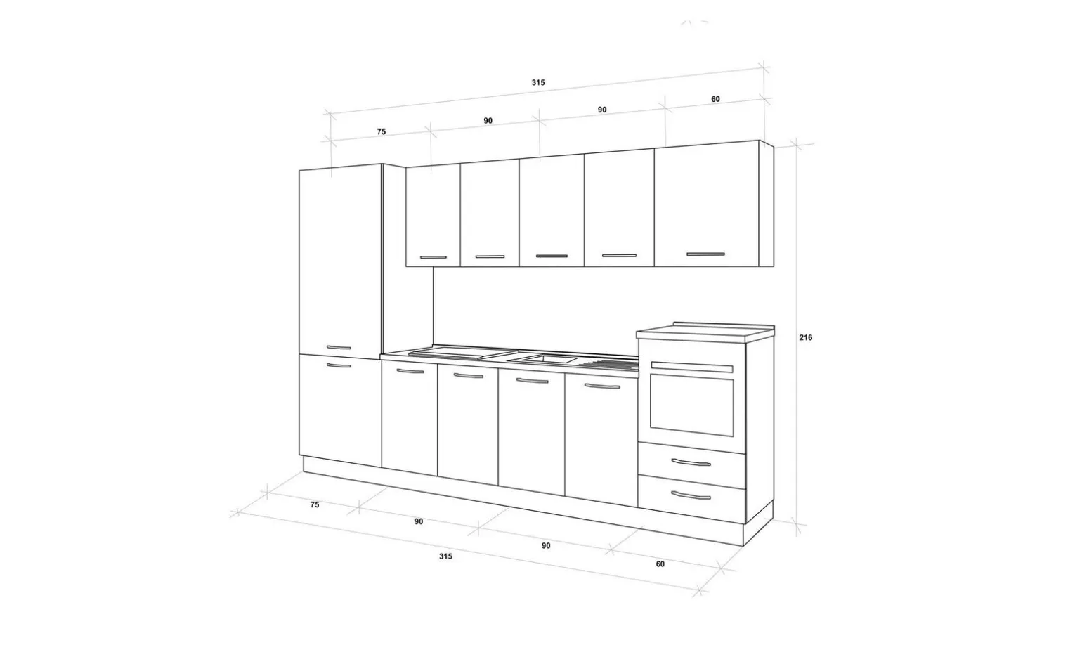 Gilda cucina 315 cm colore frassino ghiaccio e light grey