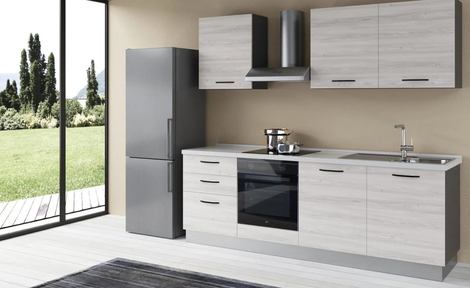 Gilda 2.0 cucina 300 cm colore frassino ghiaccio