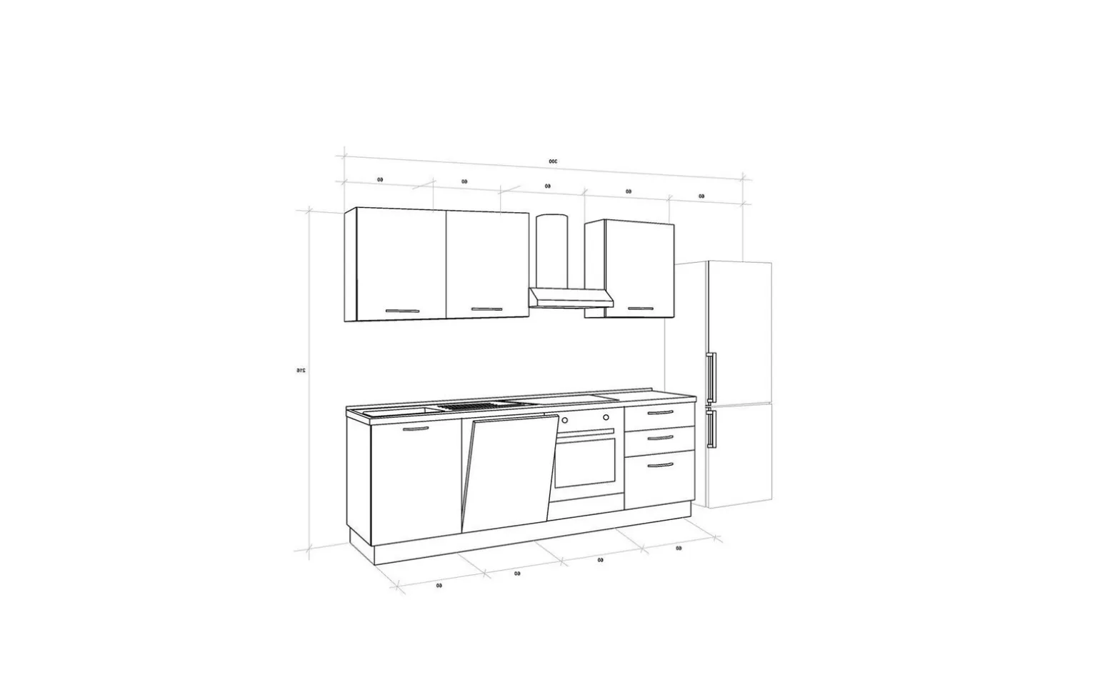 Gilda 2.0 cucina 300 cm colore light grey e rovere cadiz