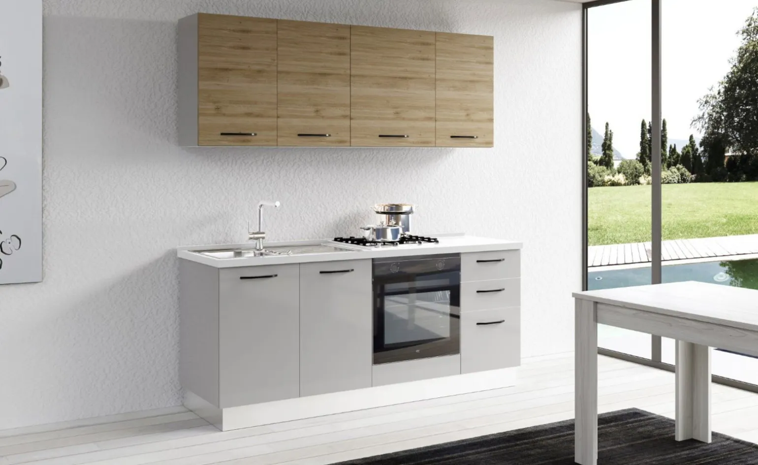 Gilda cucina 195 cm colore light grey e rovere cadiz