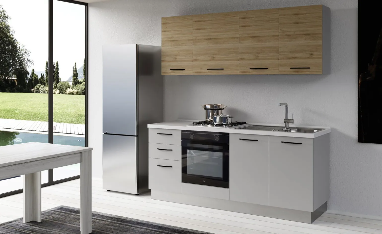 Gilda cucina 195 cm colore light grey e rovere cadiz