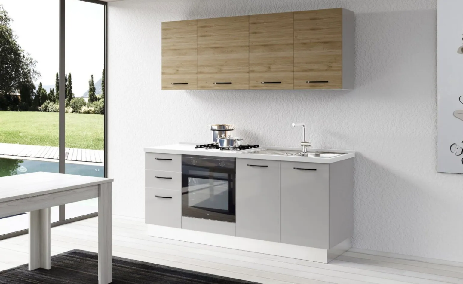 Gilda cucina 195 cm colore light grey e rovere cadiz