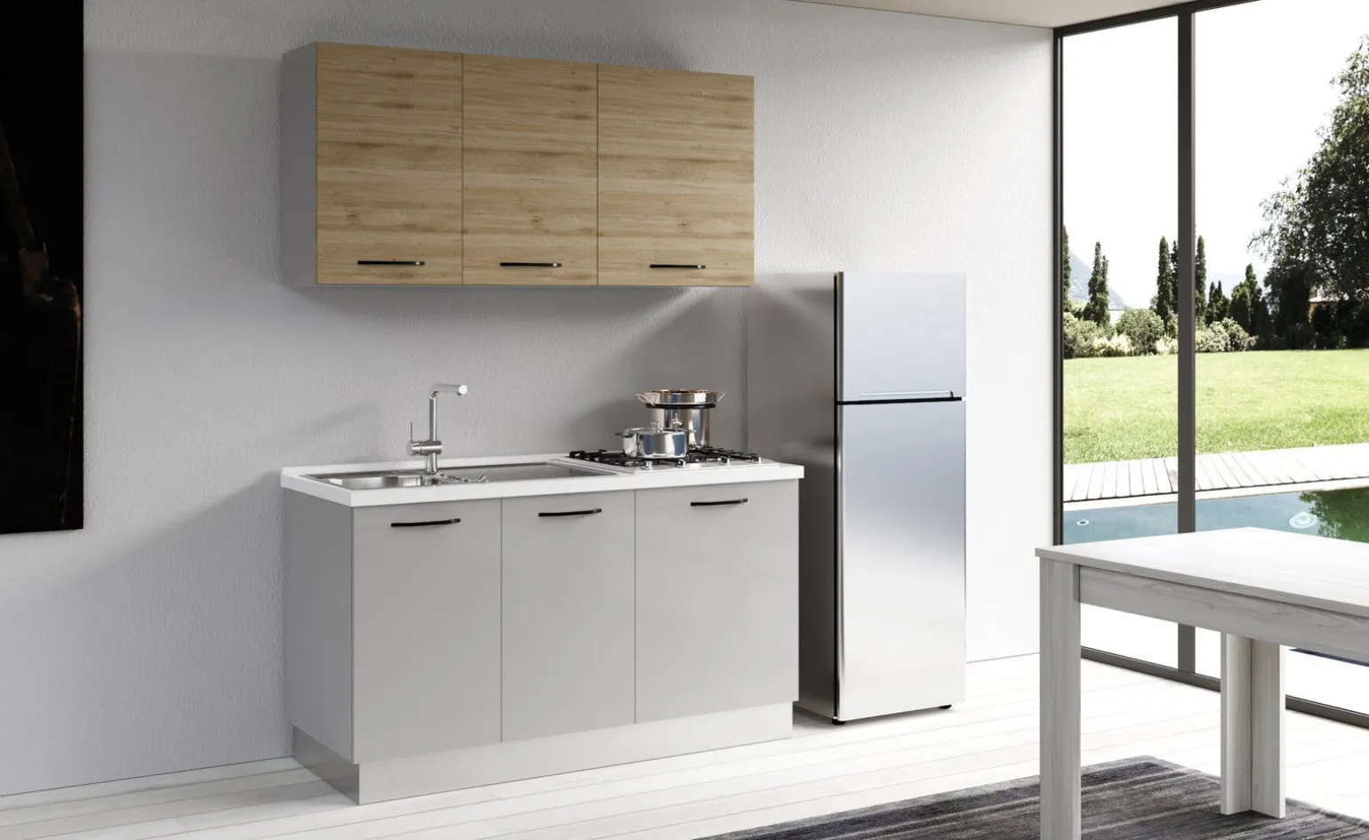 Gilda cucina 150 cm colore light grey e rovere cadiz