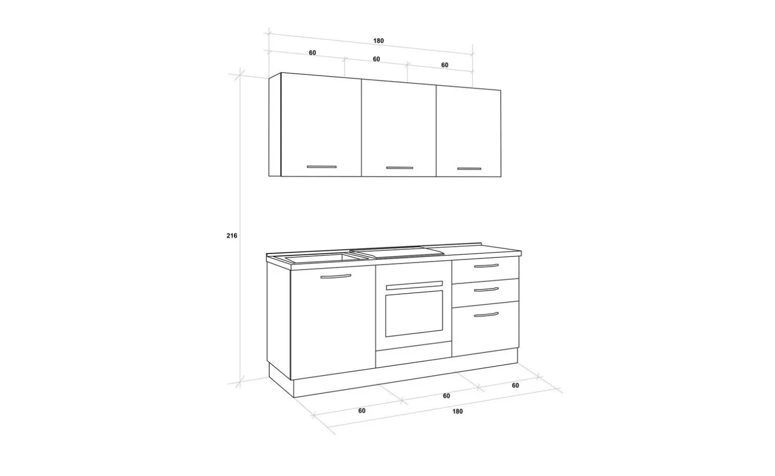 Gilda cucina 180 cm colore light grey e rovere cadiz