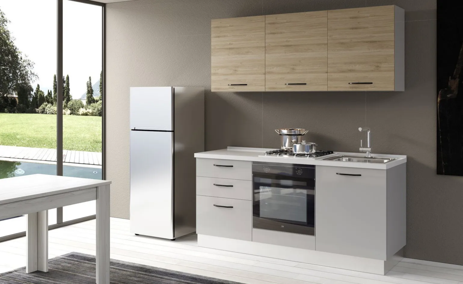 Gilda cucina 180 cm colore light grey e rovere cadiz