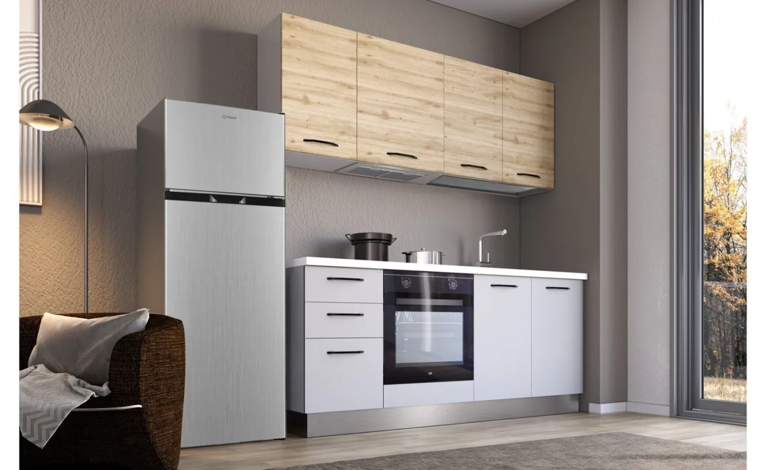 Gilda cucina 195 cm colore light grey e rovere cadiz