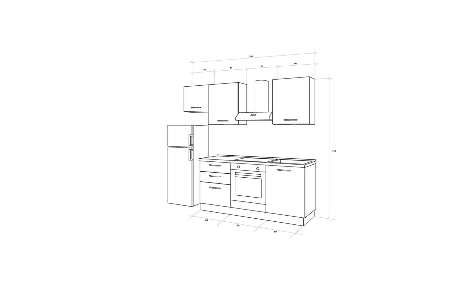 Gilda 2.0 cucina 240 cm colore light grey e rovere cadiz