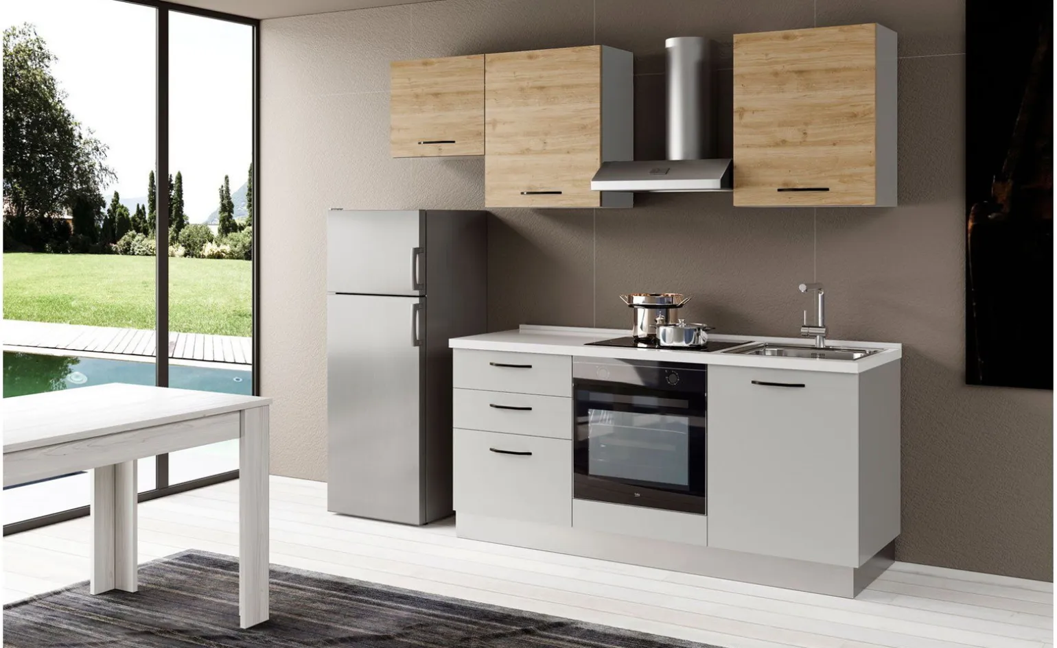 Gilda 2.0 cucina 240 cm colore light grey e rovere cadiz