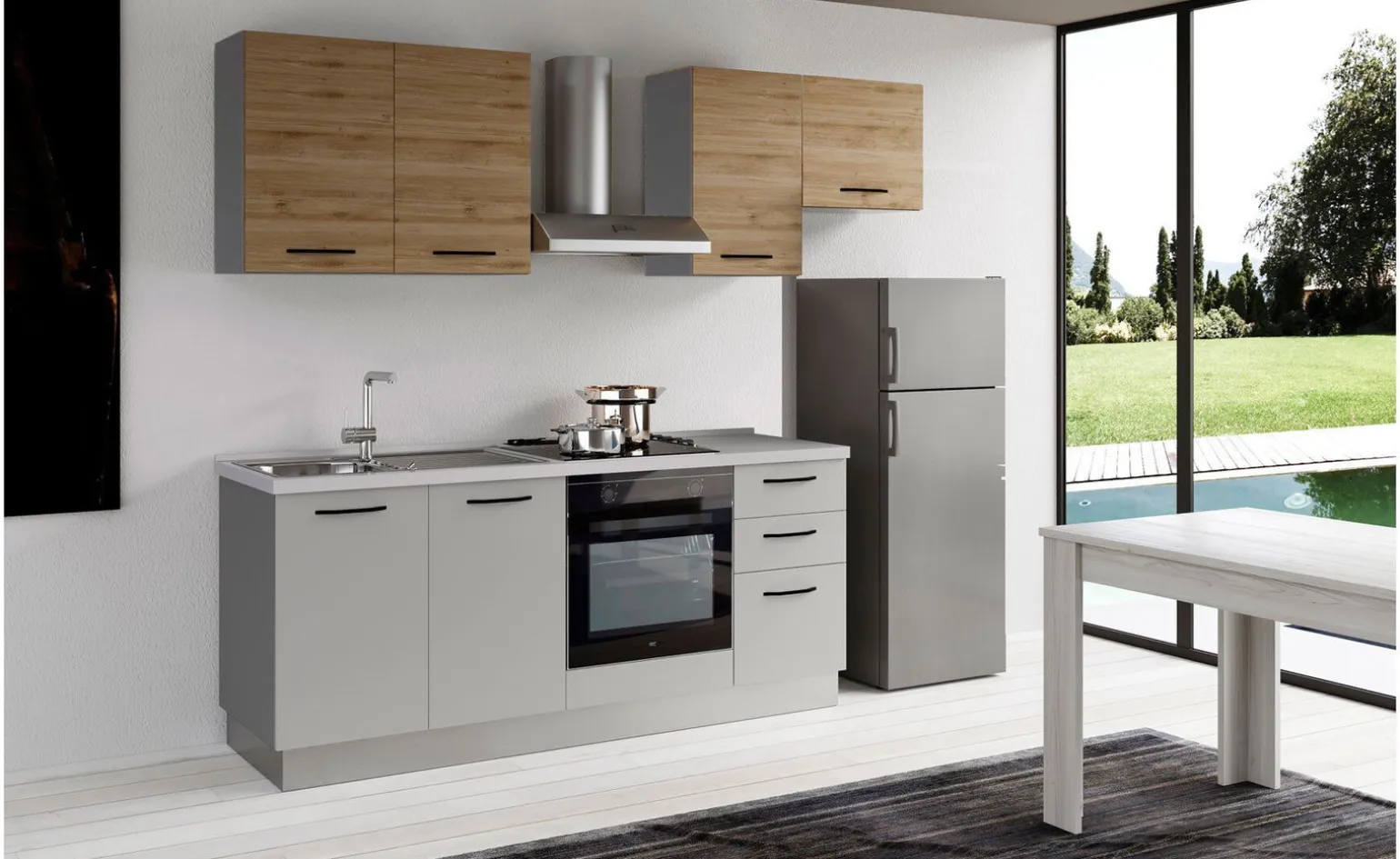 Gilda 2.0 cucina 255 cm colore light grey e rovere cadiz