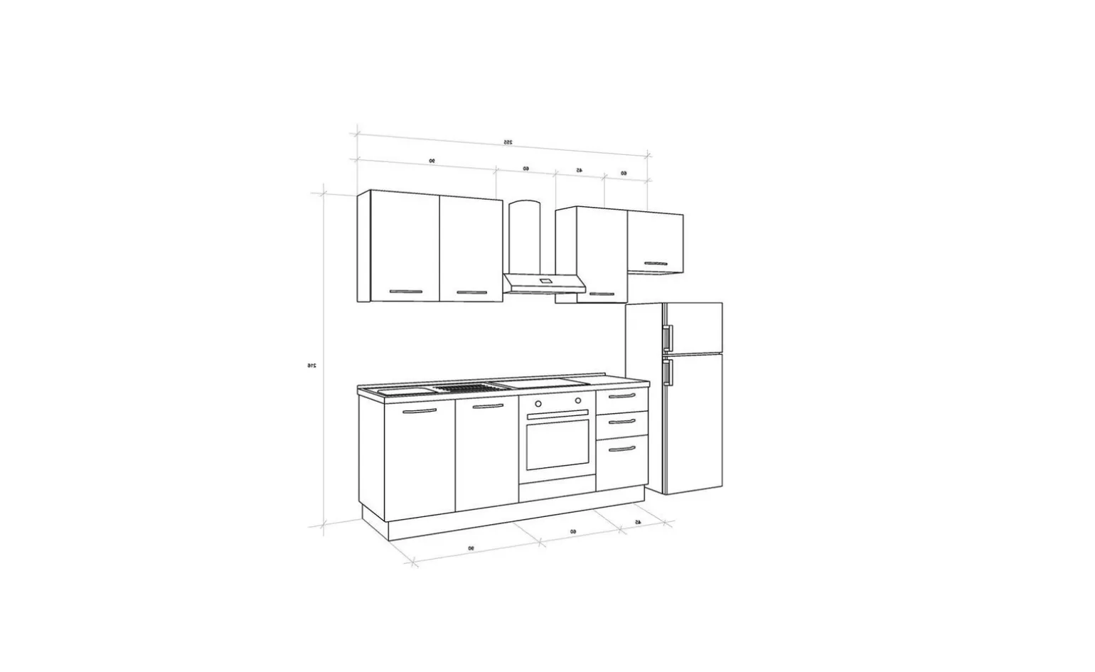 Gilda 2.0 cucina 255 cm colore light grey e rovere cadiz