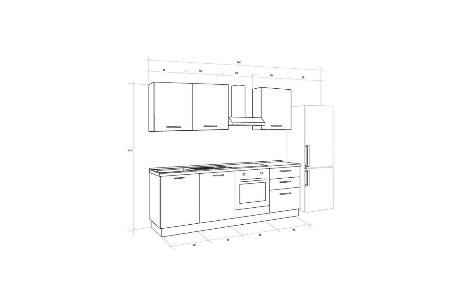 Gilda 2.0 cucina 300 cm colore light grey e rovere cadiz