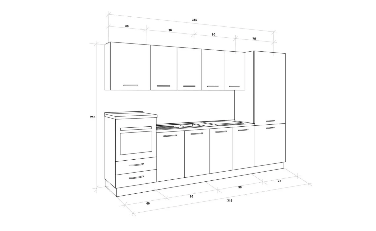 Gilda cucina 315 cm colore light grey e rovere cadiz