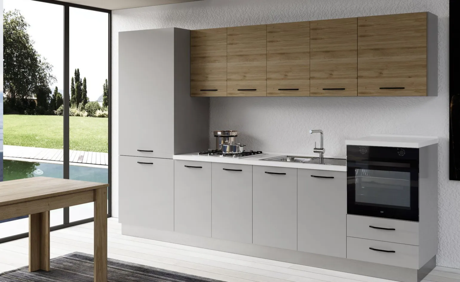 Gilda cucina 315 cm colore light grey e rovere cadiz