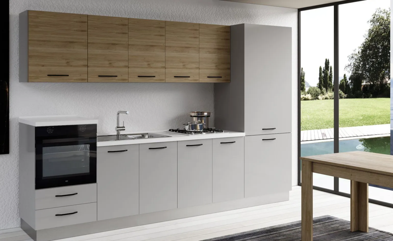 Gilda cucina 315 cm colore light grey e rovere cadiz