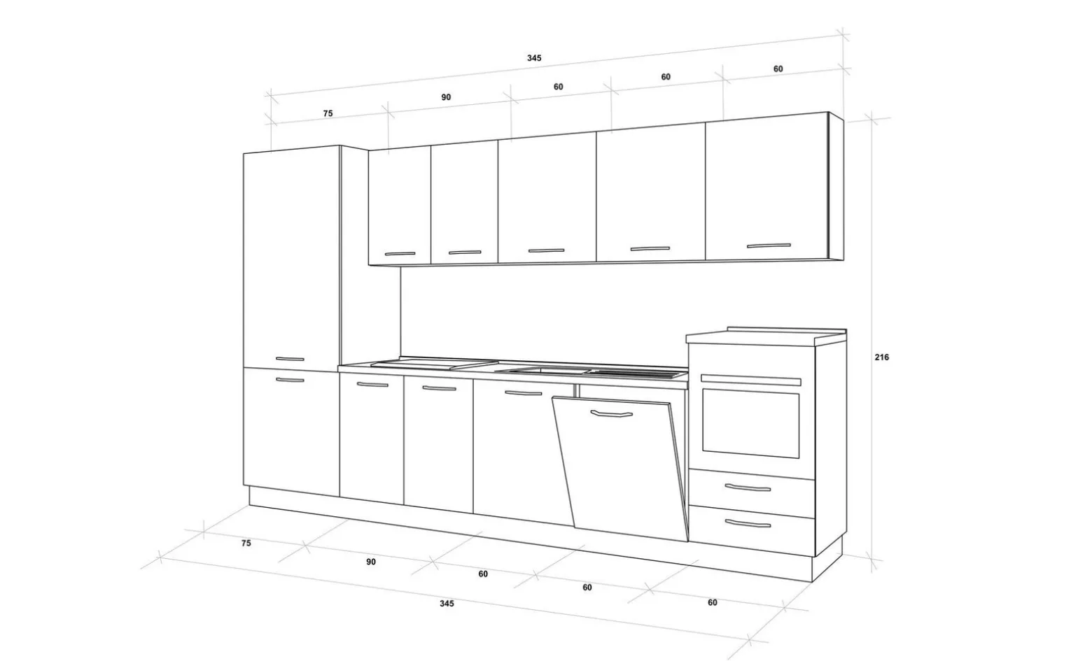 Gilda cucina 345 cm colore light grey e rovere cadiz