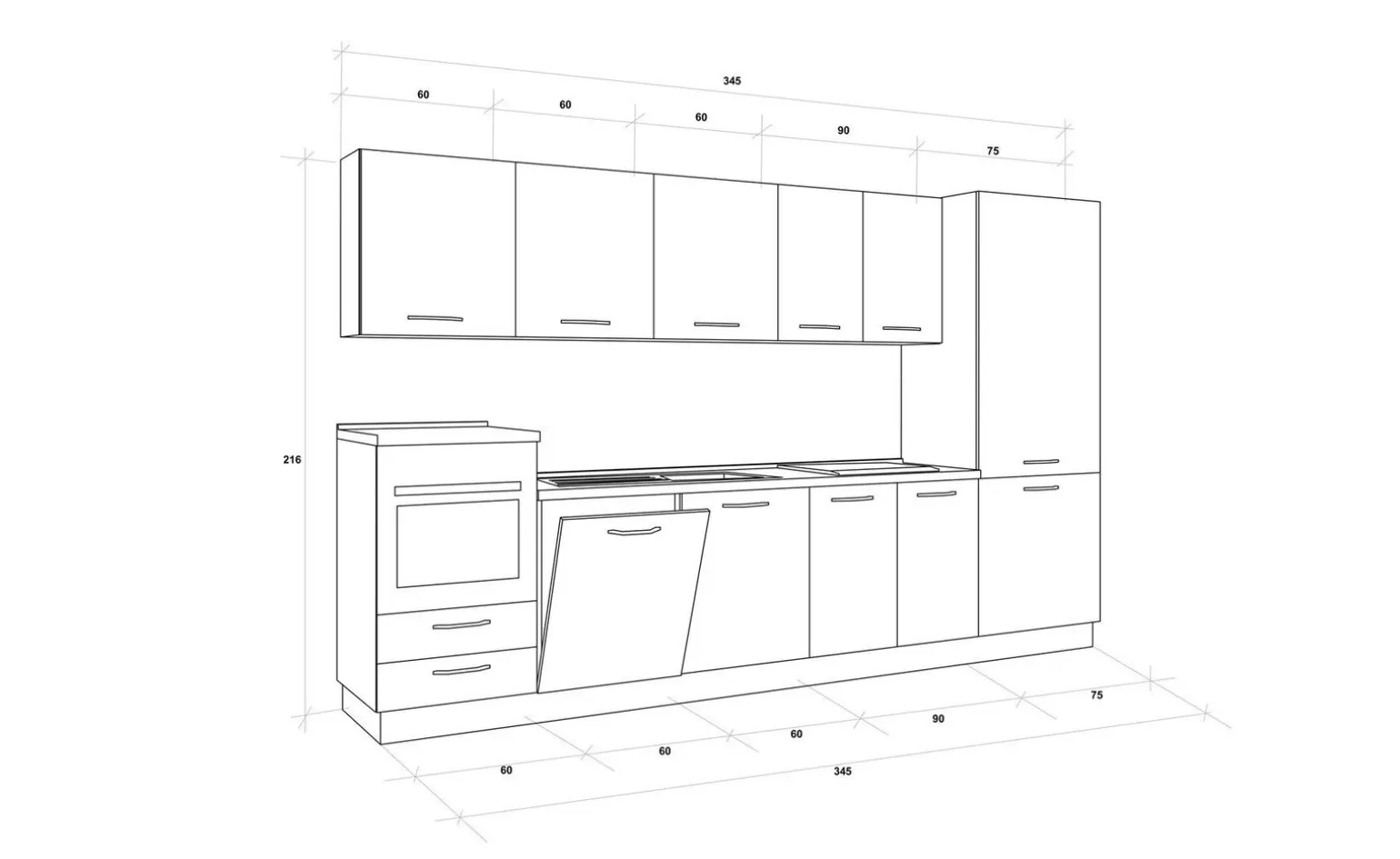 Gilda cucina 345 cm colore light grey e rovere cadiz