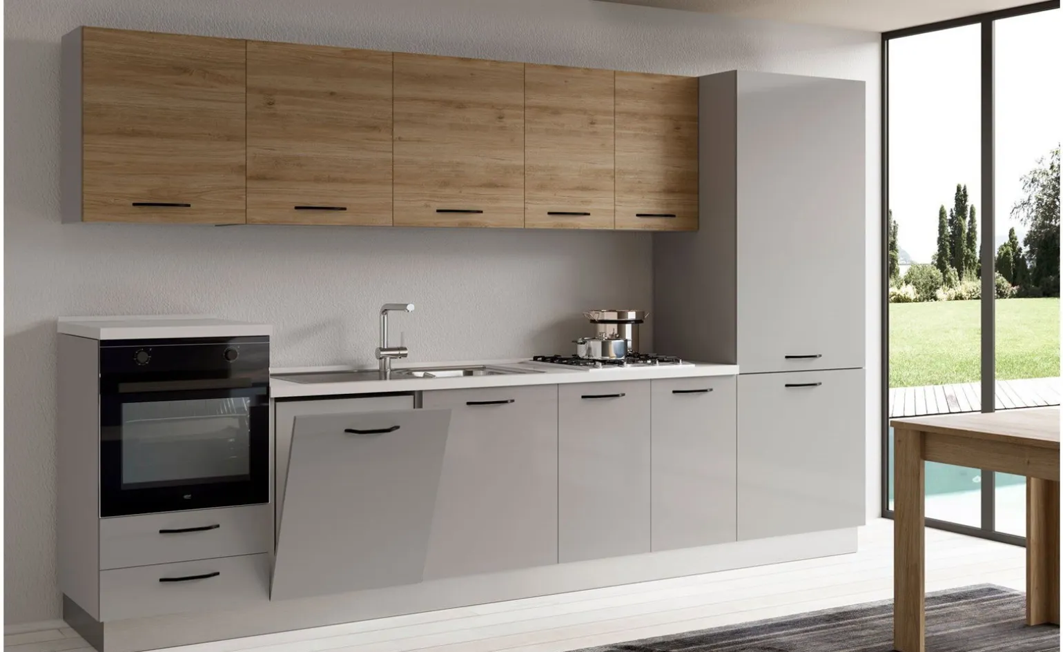 Gilda cucina 345 cm colore light grey e rovere cadiz