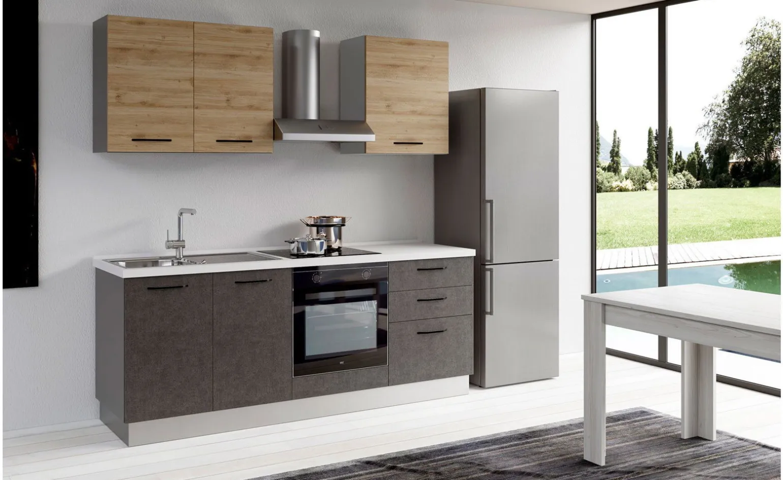 Gilda 2.0 cucina 270 cm colore portland e rovere cadiz