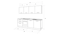 Gilda cucina 240 cm colore rovere cadiz e cemento scuro
