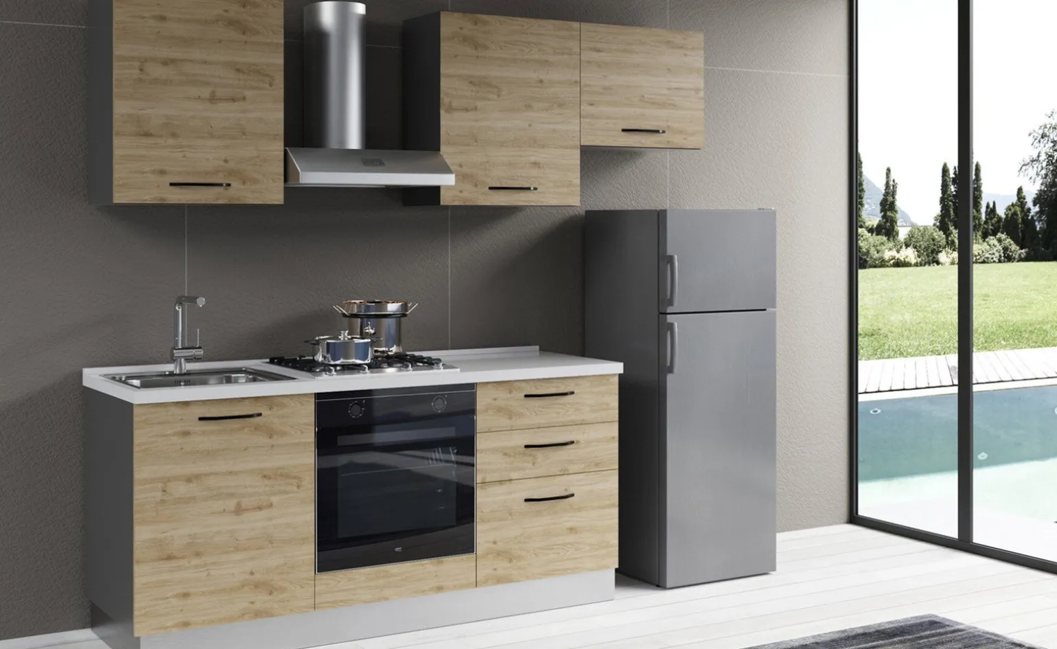 Gilda 2.0 cucina 240 cm colore rovere cadiz