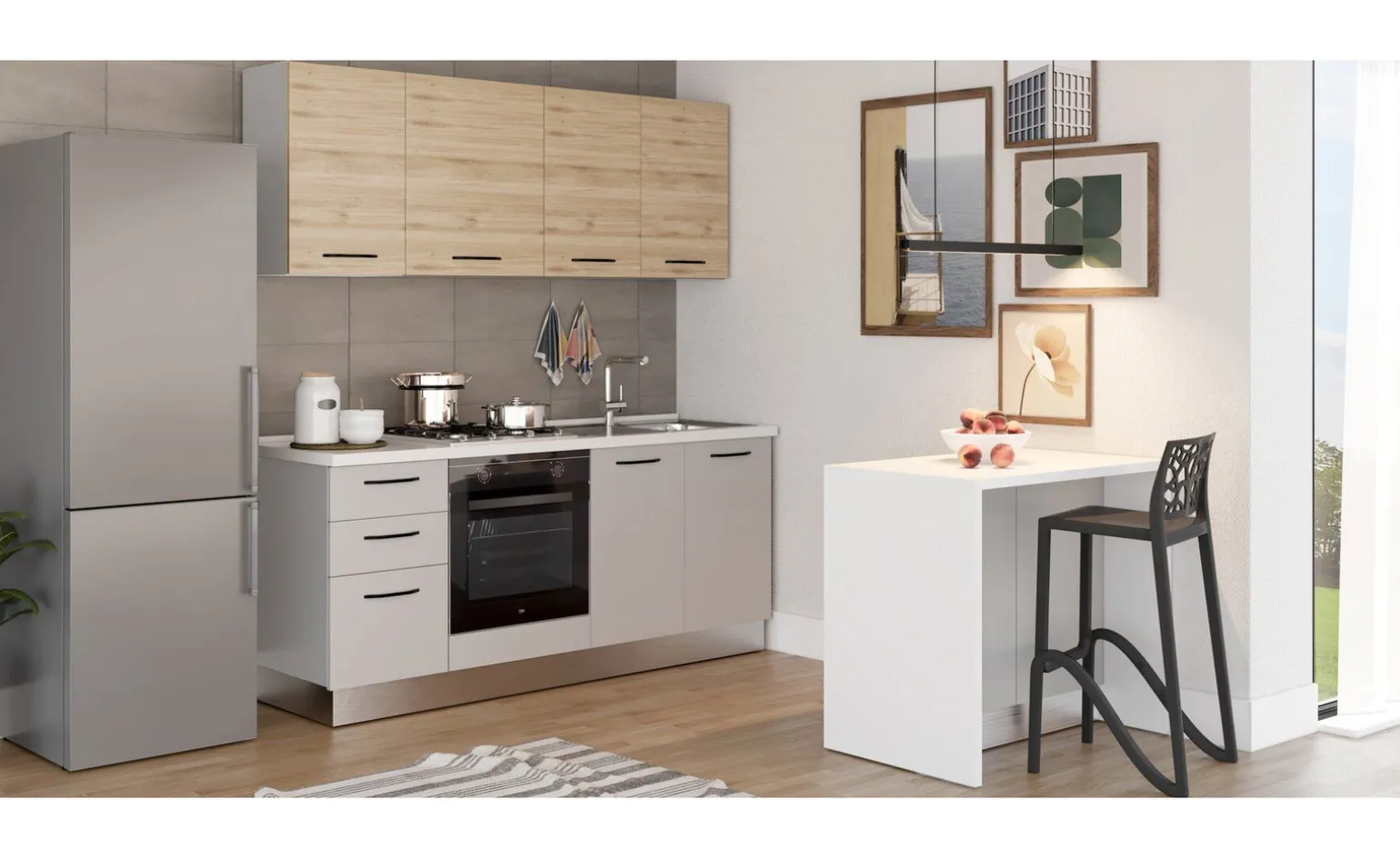Gilda isola 2 ante light grey con top bianco L96,2 cm