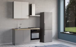 Iris cucina 150 cm colore grigio chiaro e bianco opaco con forno