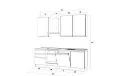 Iris cucina 240 cm colore grigio chiaro e bianco opaco con lavastoviglie