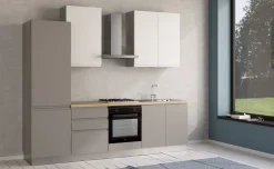 Iris cucina 270 cm colore grigio chiaro e bianco opaco con frigo