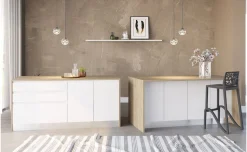 Iris isola 2 ante, 3 cassetti bianco opaco con top rovere kadiz L185,2 cm