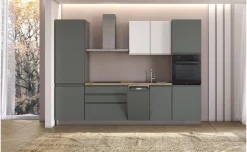 Iris Plus cucina 300 cm con piano a induzione, verde e bianco opaco