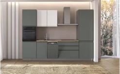 Iris Plus cucina 300 cm con piano a induzione, verde e bianco opaco