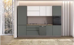 Iris Plus cucina 300 cm con piano gas, verde e bianco opaco