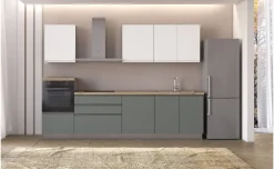 Iris Plus cucina 300 cm con piano induzione, verde e bianco opaco