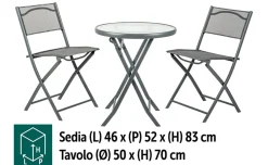 Kal Set tavolino rotondo e 2 sedie, grigio