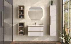 Laura pensile due ante specchio+led 1 ripiano vetro rovere kadiz