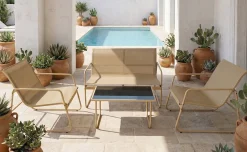 Leda Set lounge divano, 2 poltrone e tavolino, sabbia