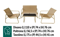 Leda Set lounge divano, 2 poltrone e tavolino, sabbia