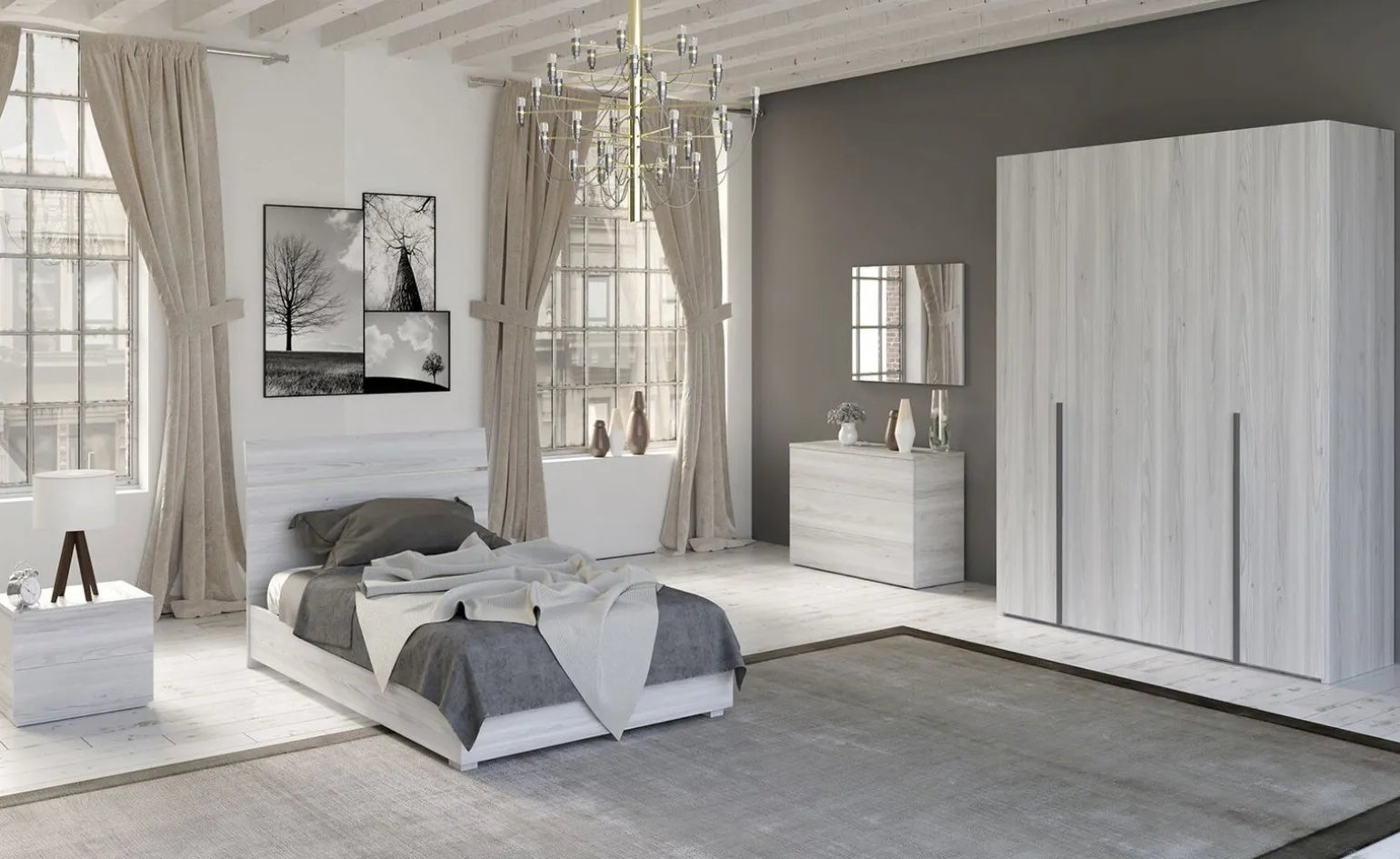 Mia cameretta frassino ghiaccio, letto piazza e mezza senza contenitore