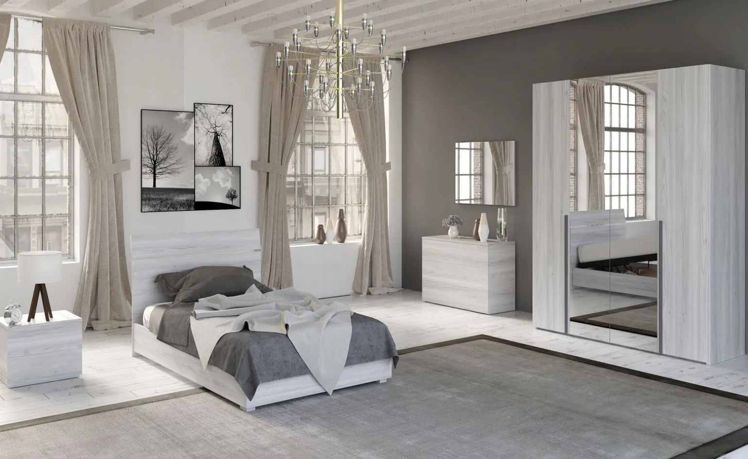 Mia cameretta frassino ghiaccio, letto piazza e mezza senza contenitore