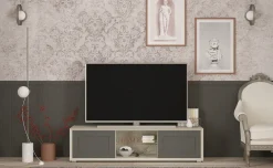 New York porta tv 2 ante colore cenere wood e piombo laccato opaco