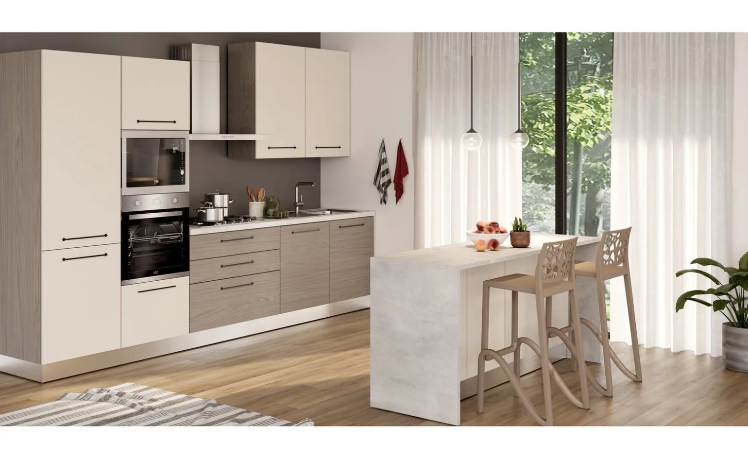 Noa isola 2 ante grigio angora con top cemento L125,2 cm