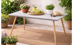 Paros tavolo in acciaio effetto legno, piano grigio chiaro