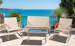 Partenope Set lounge divano, 2 poltrone e tavolino, sabbia