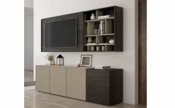 Perugia porta tv a muro colore legno bruciato e argilla spatolato