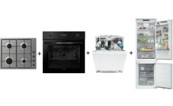 Poker 60cm Gas + Forno Nero + Lavastoviglie + Frigorifero Candy