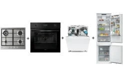 Poker 60cm Gas Ghisa + Forno Nero + Lavastoviglie + Frigorifero Candy
