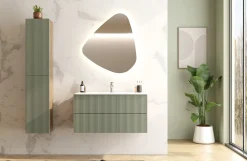 Riga mobile bagno 100 cm con lavabo, colonna e specchiera LED